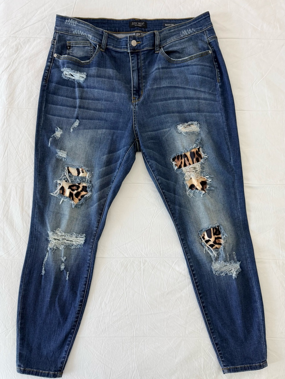 Judy Blue Welcome to the Jungle Leopard Patch Skinny Jeans Distressed Size 20W